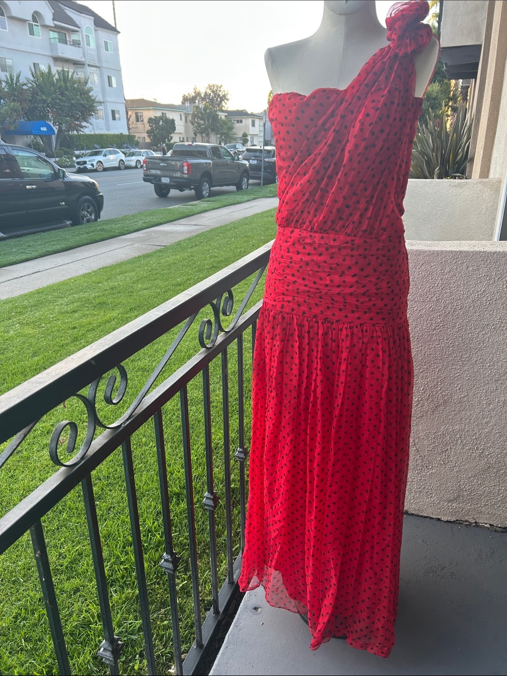 ๐น VTG Silk Red Polka Dot Albert Nipon Evening Dress - Pre Owned - Picture 3 of 16